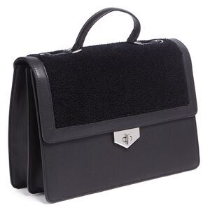 Tosca Blu Black Medium Faux Shearling Flap Top Handle Bag